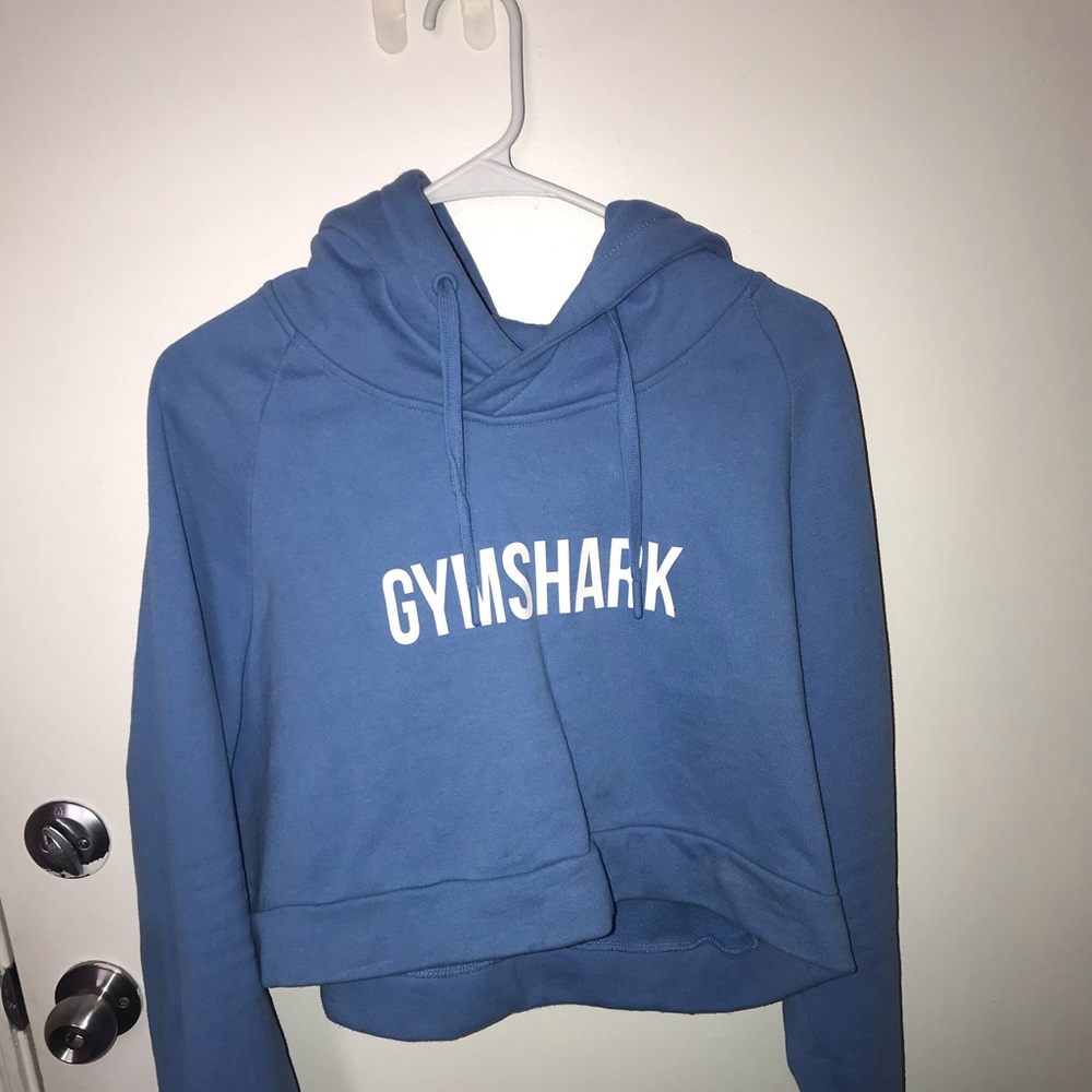 Gymshark Blue Cropped Pullover Hoodie with White Logo